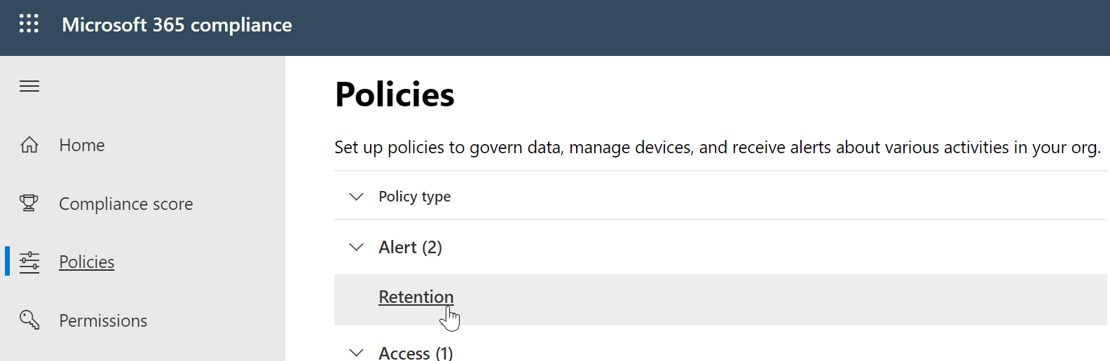 Retention policies section
